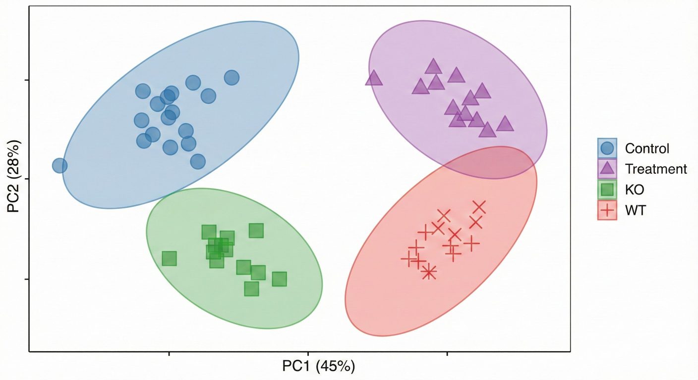 Score plot showing metabolic separation between experimental groups.