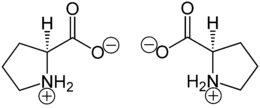 (S)-Proline(left) and (R)-Proline (right) in zwitterionic form at neutral pH