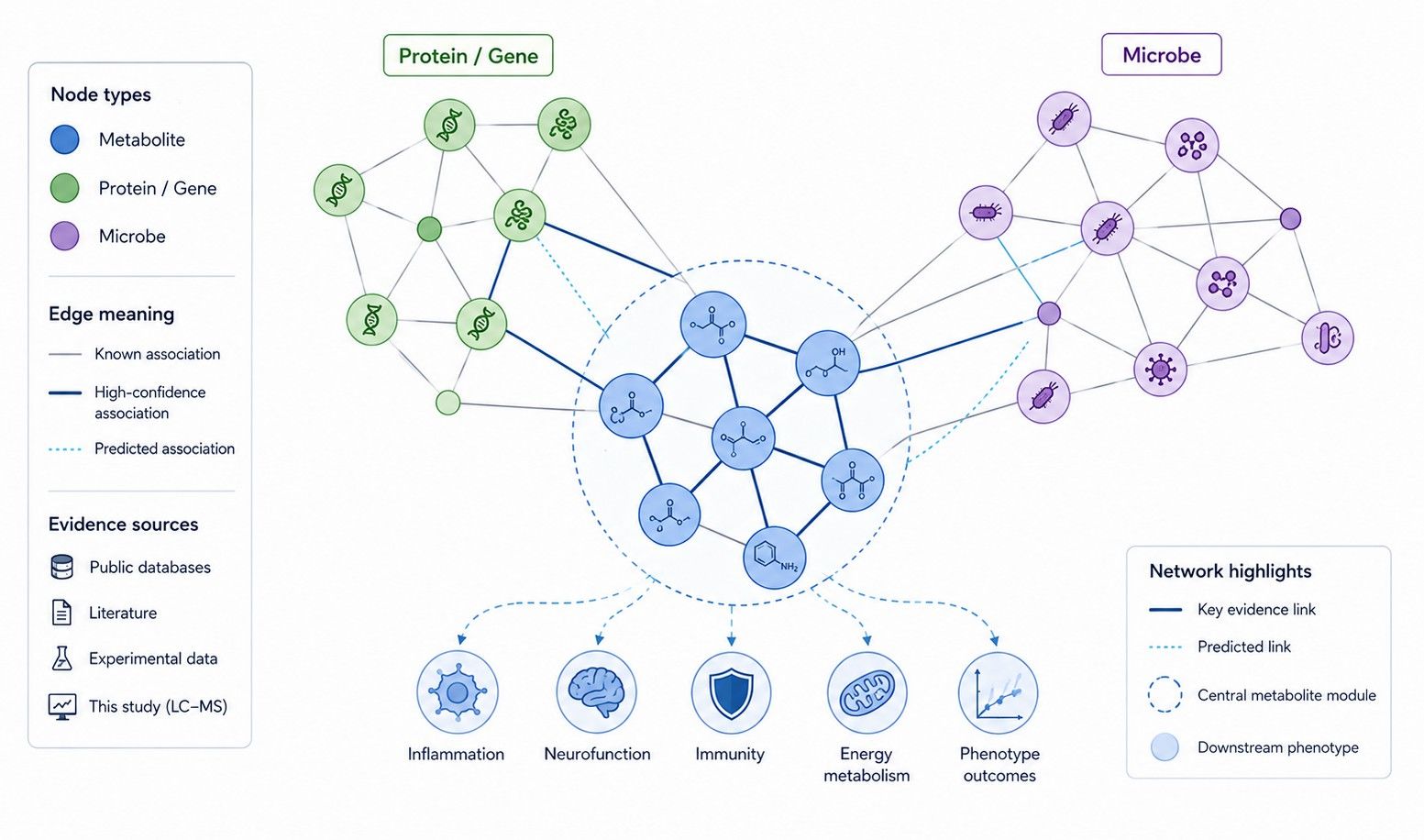Multi-omics knowledge-graph network connecting metabolites, genes, proteins and microbes