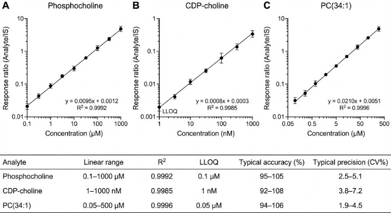 Multi-point calibration plots with regression, R², and LLOQ table for Kennedy targets.