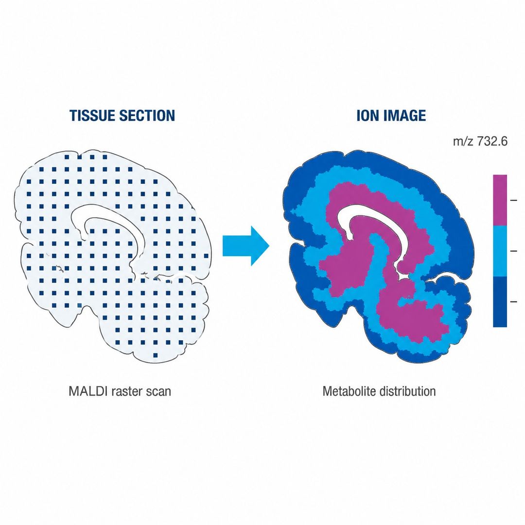 MALDI-MSI spatial metabolomics imaging of a tissue section with ion image overlay