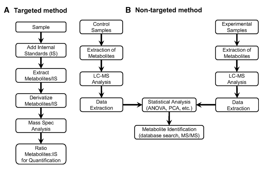 Schematic summary of targeted and nontargeted metabolomics methods
