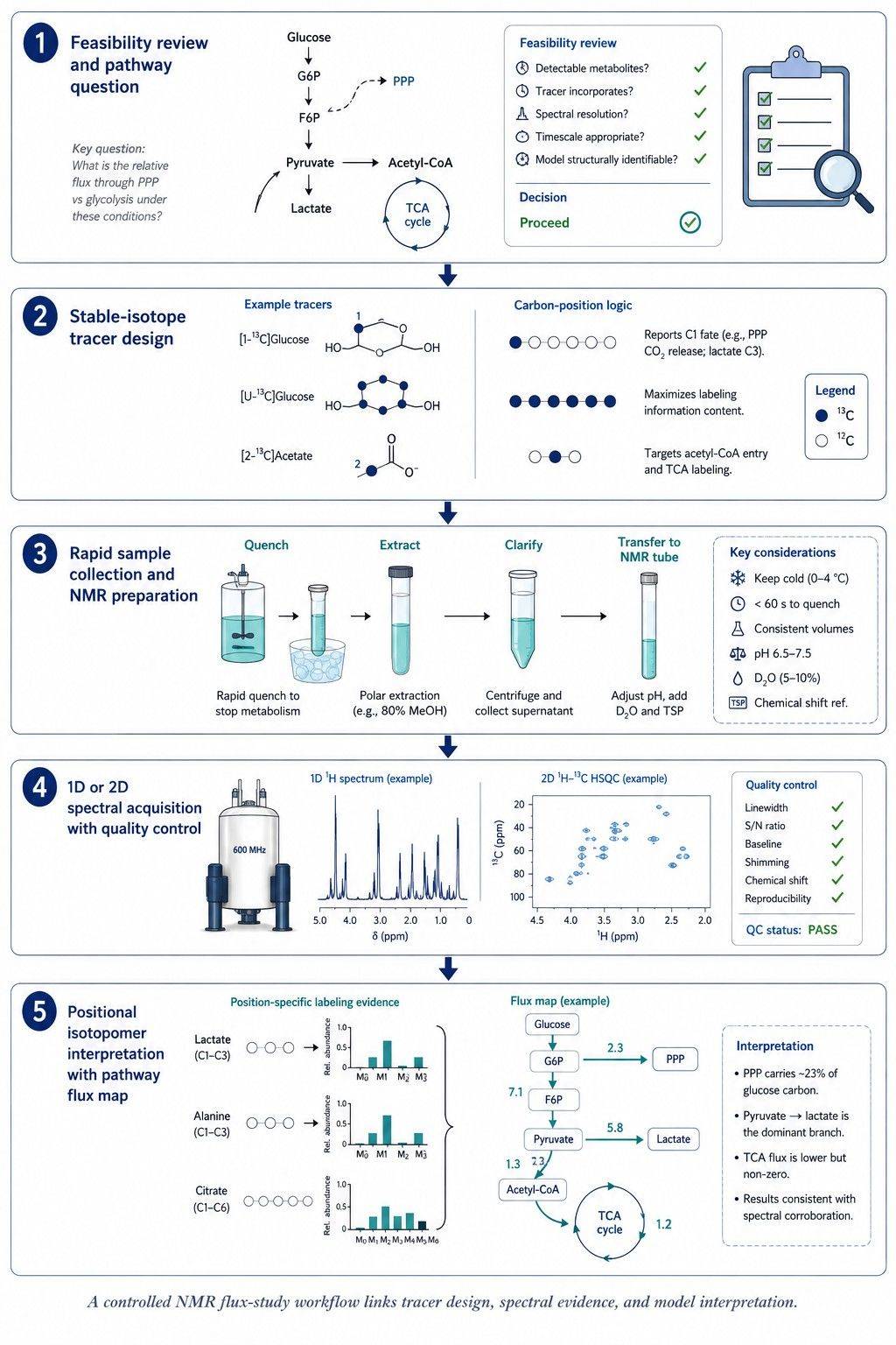 NMR-based metabolic flux analysis workflow from tracer design to positional isotopomer interpretation