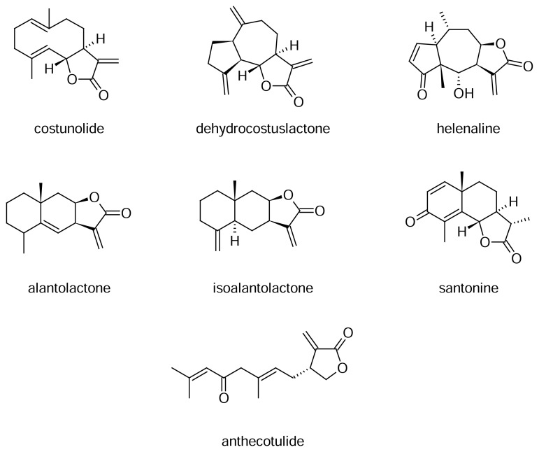 Chemical structures of selected sesquiterpene lactones