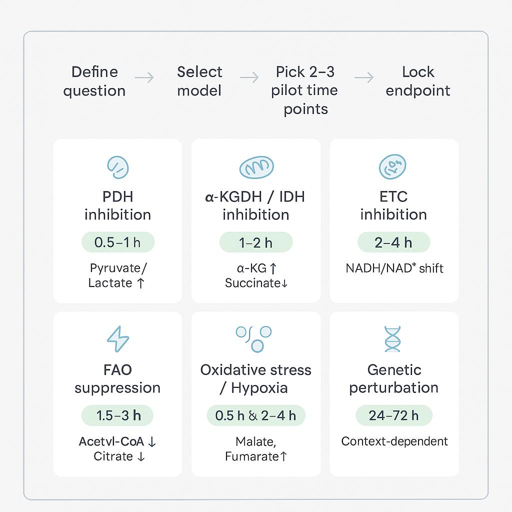 Matrix showing six intervention types with recommended sampling windows and readouts.