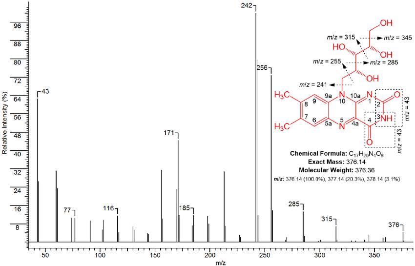 EI-MS spectrum of riboflavin