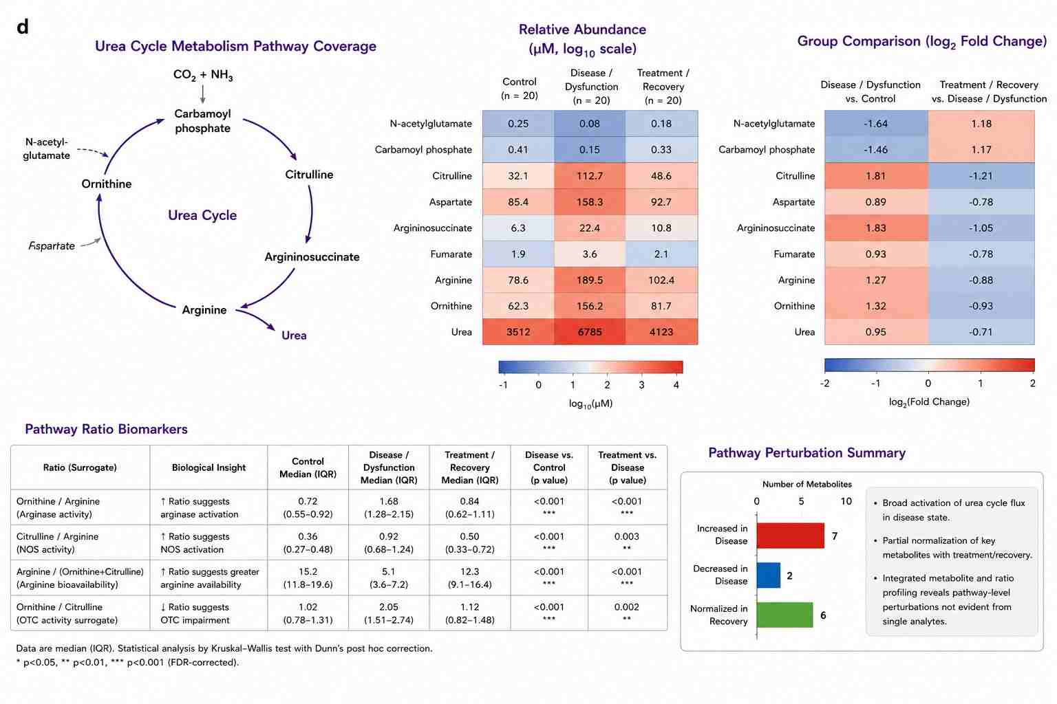 KEGG Urea Cycle and Arginine Metabolism Pathway Map with Metabolite Fold-Change Coloring